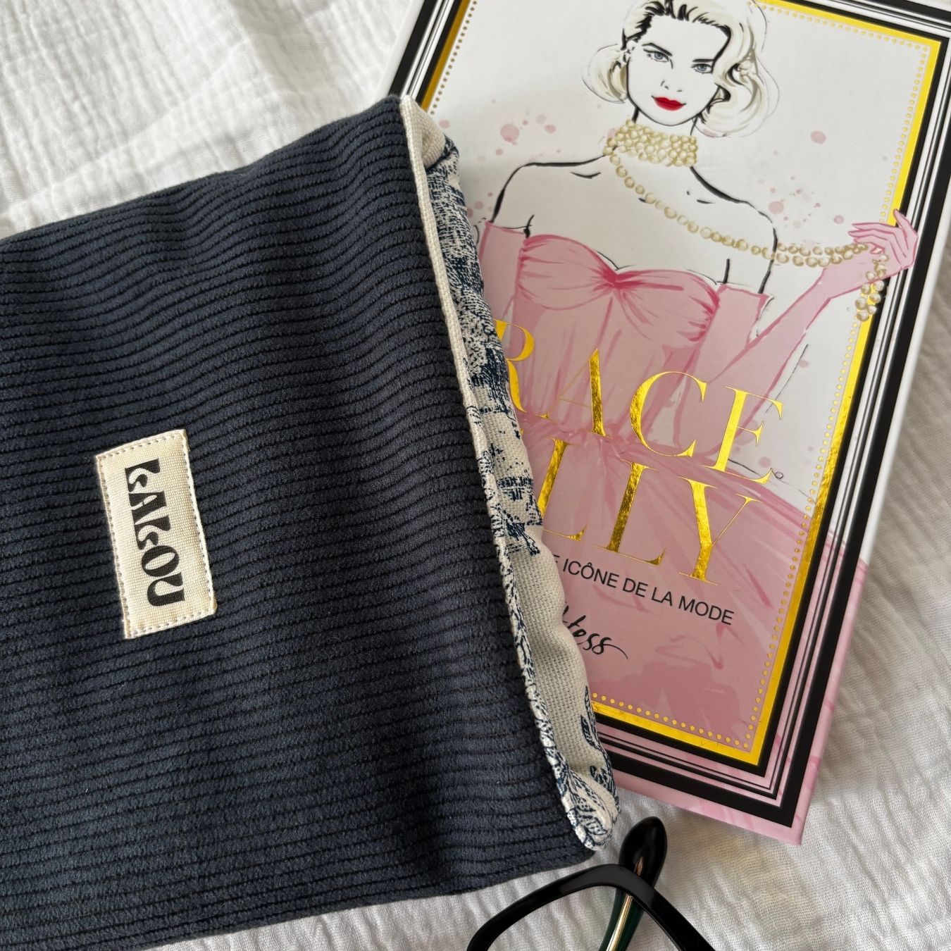 Housse de livre - Velours et Jouy bleu