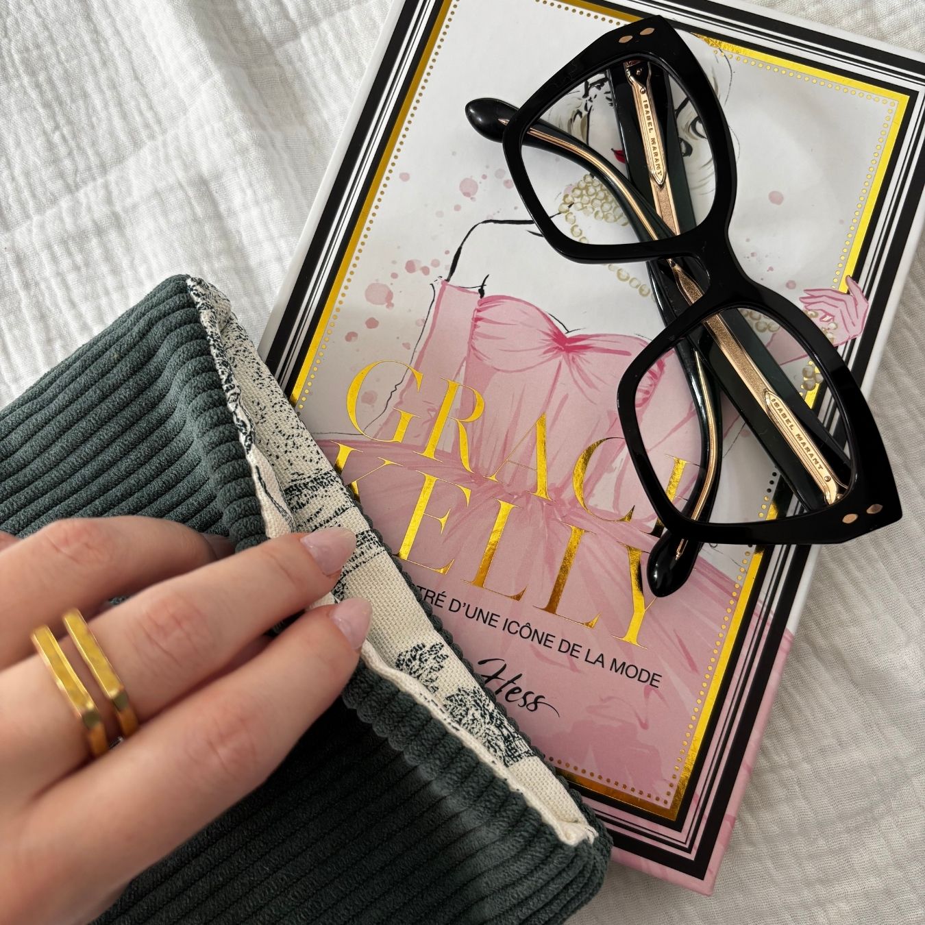 Housse de livre - Velours et Jouy vert